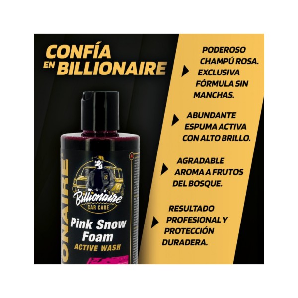 Billionaire Pink Snow Foam Champú con Espuma Activa Rosa Alto Poder de Limpieza no Mancha Aroma a Frutos del Bosque 500ml