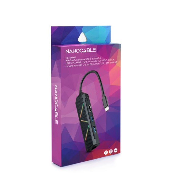 Nanocable hub usb-c 5 en 1 usb-a+usb-c+hdmi+rj45