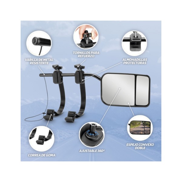 Espejo Retrovisor Extensible Universal Ajustable con Doble Soporte Espejo Doble Convexo Multi-ángulos