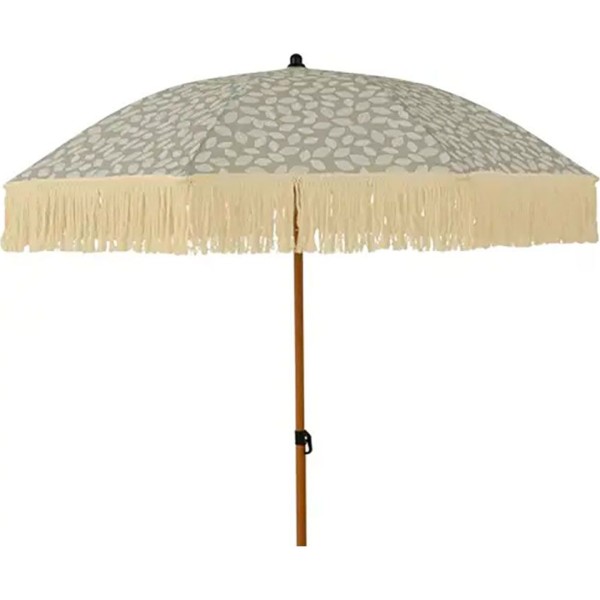 Parasol para jardín, verde con diseño de hojas y flecos beige, ø180 x 216 cm